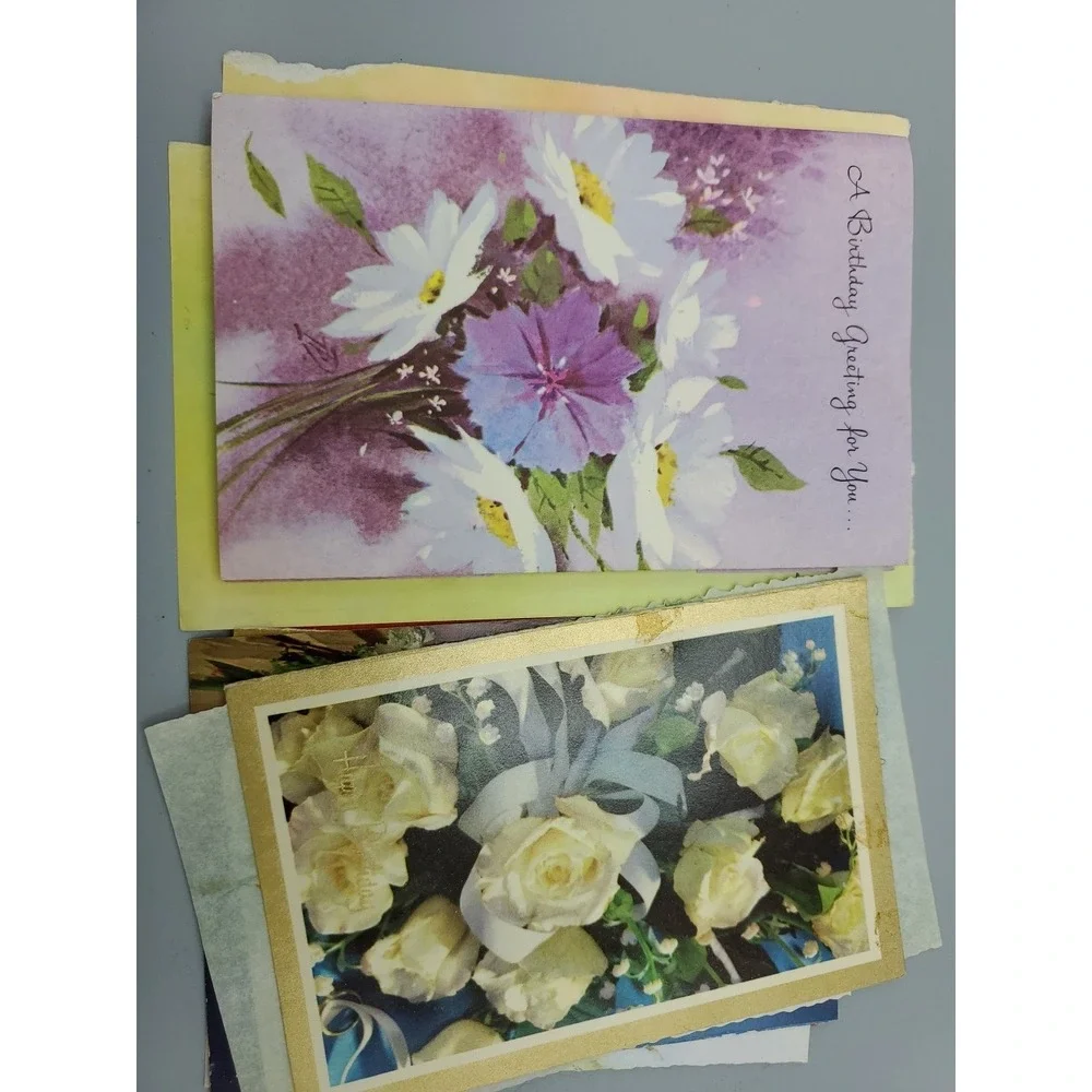 15 Old Vintage‎ Used Greeting Card Fronts for Crafts Mice Flowers Birthday